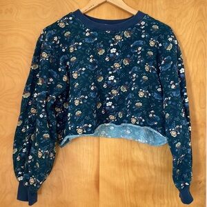 Ivy City Cropped Sweatshirt Puffy Sleeves Floral Green womens Size Medium